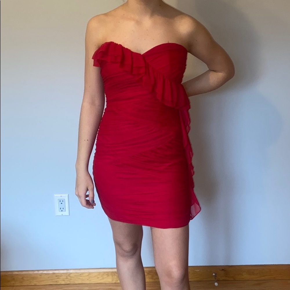 MaxAndCleo Red Strapless Cocktail Dress